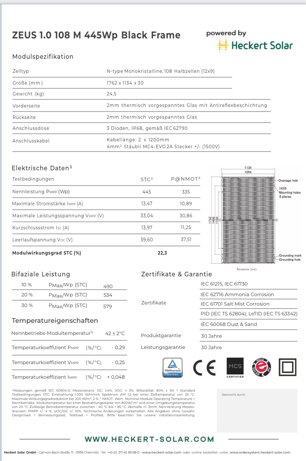 Balkonkraftwerk 1335Wp mit Heckert Solar Bifazial und 1,6kWh Speicher