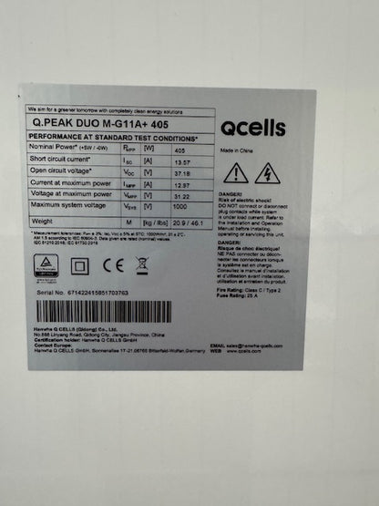 QCells Solarmodul Q.PEAK DUO M-G11S+, 405W (25 Jahre Garantie)