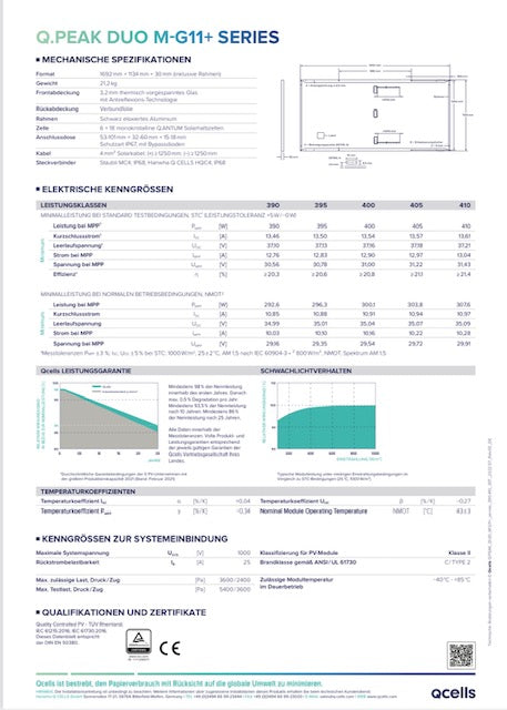 QCells Solarmodul Q.PEAK DUO M-G11S+, 405W (25 Jahre Garantie)