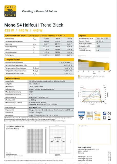 SolarFabrik Mono S4 Trend Black 445W Doppelglas Solarmodul